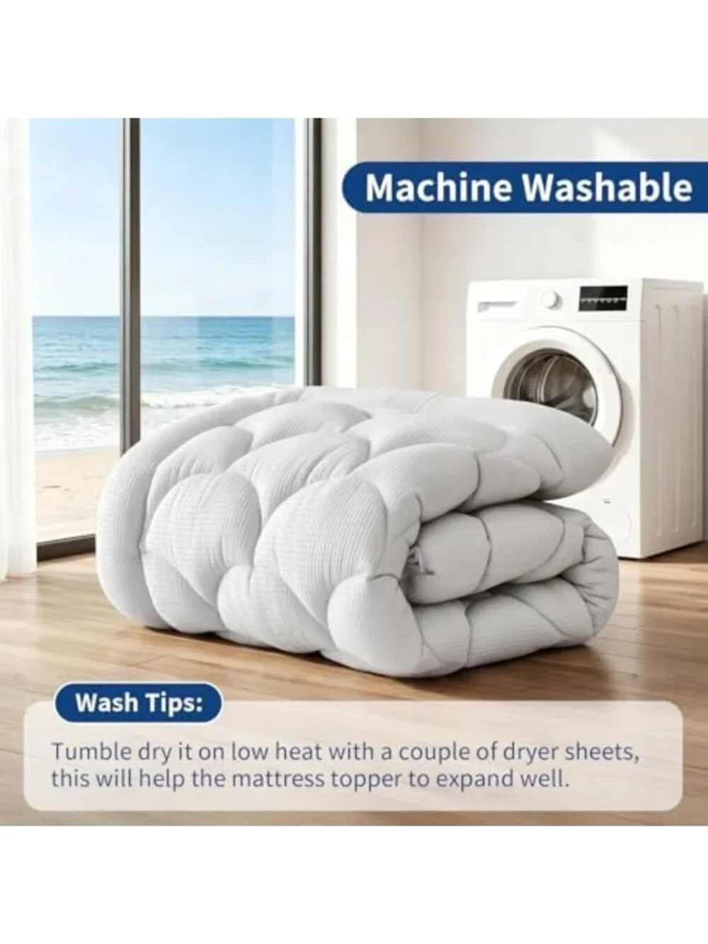 Cooling King Mattress Topper - Thick Pillow Top, Breathable, Washable, Deep